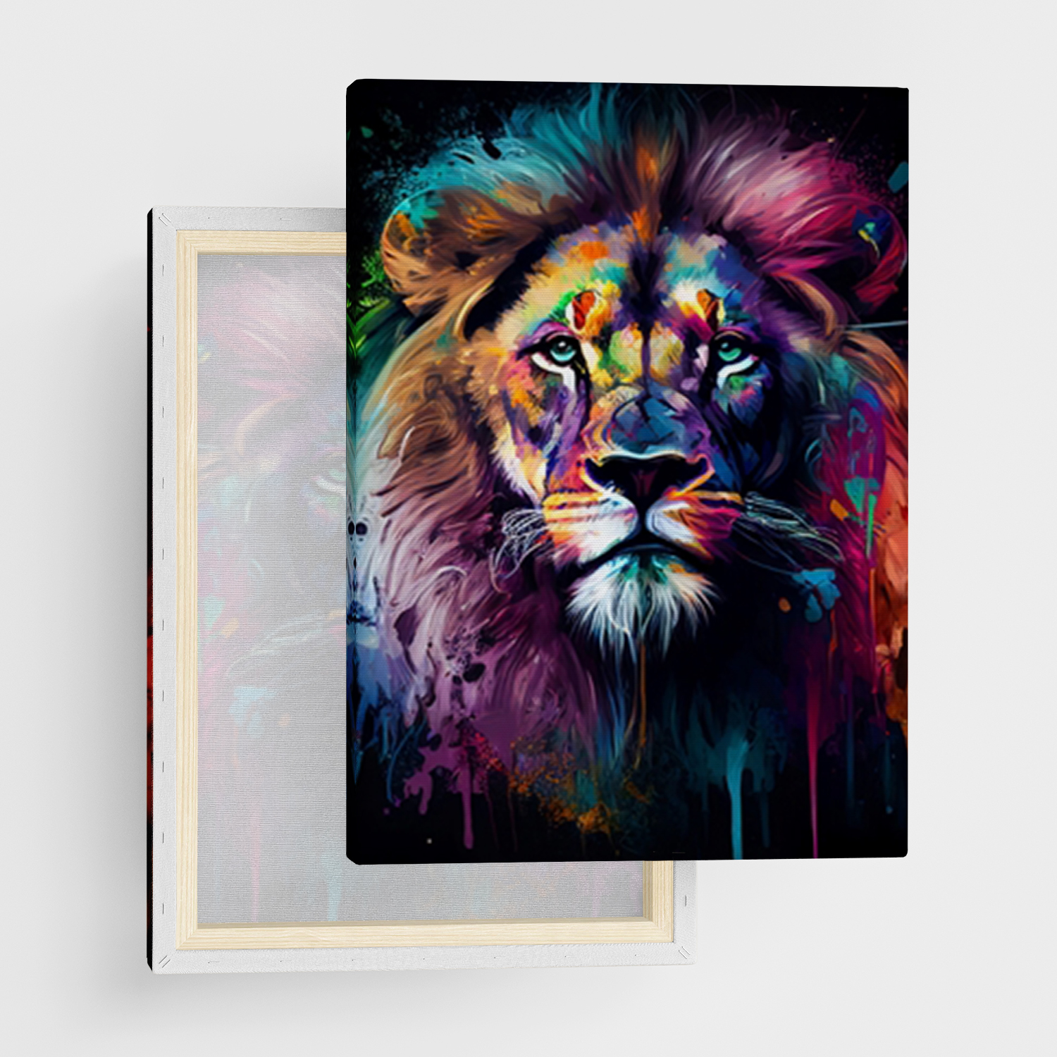 Canvas Print "Colourful Lion - Painting" - Framed Canvas Print in Several Sizes