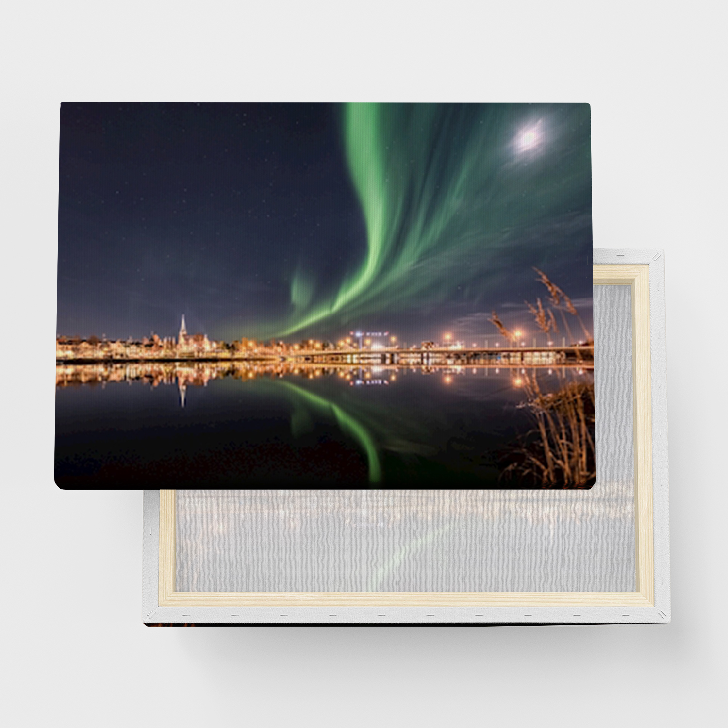 Canvas Print "Northern Lights over Umeå City" - Framed Canvas Print in Several Sizes
