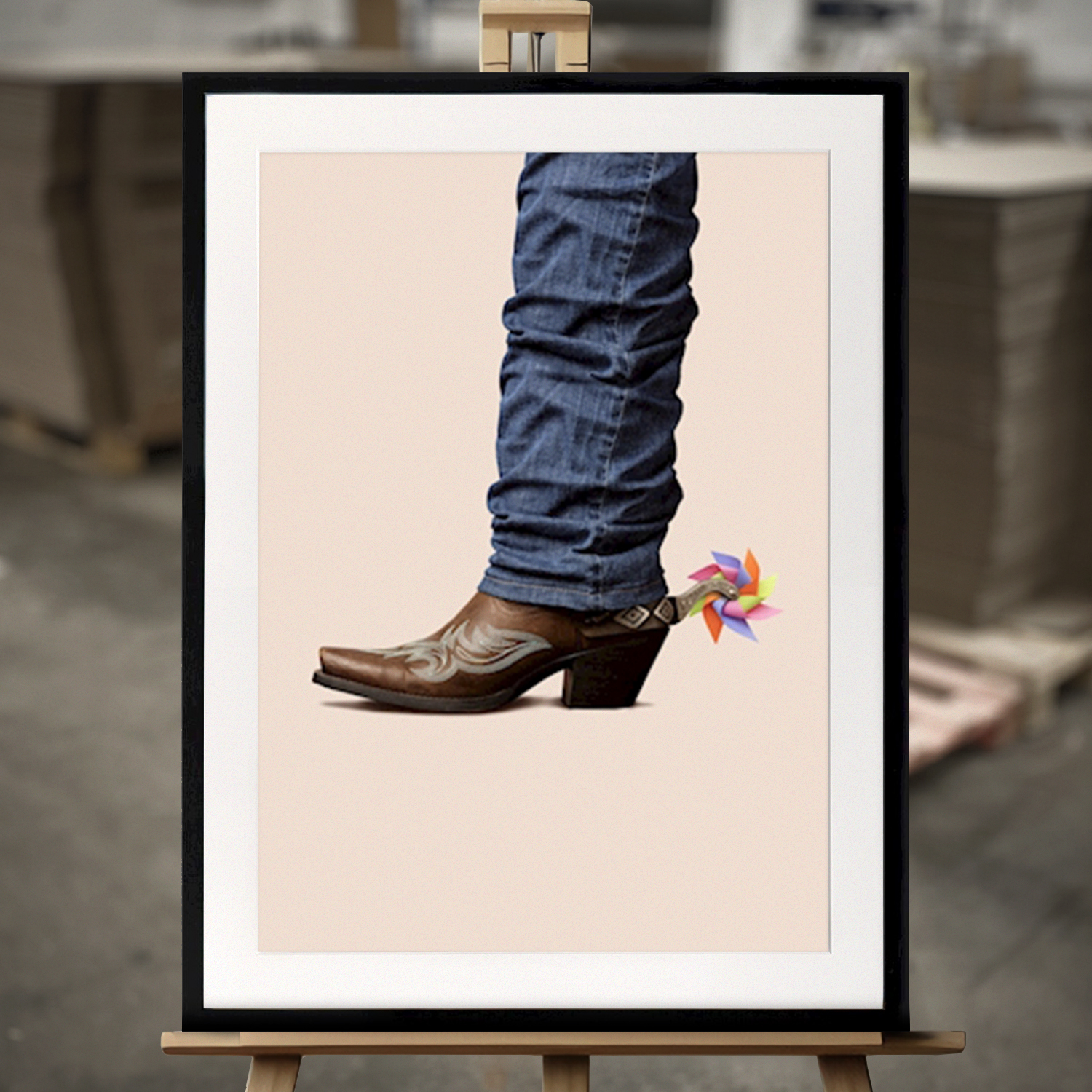 Framed Fine Art "Funny Cowboy" - Fine Art Print in 50x70 cm