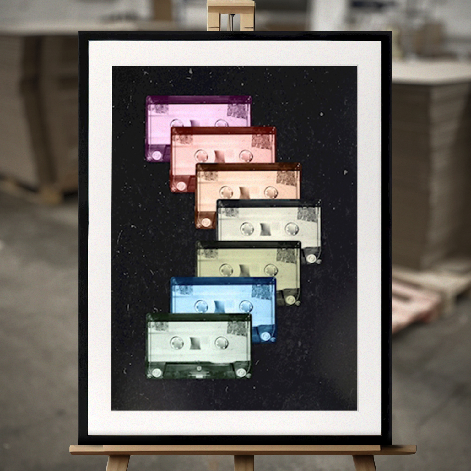 Fine Art Print "Kassetter i retrofarger" - Innrammet Bilde i 50x70 cm