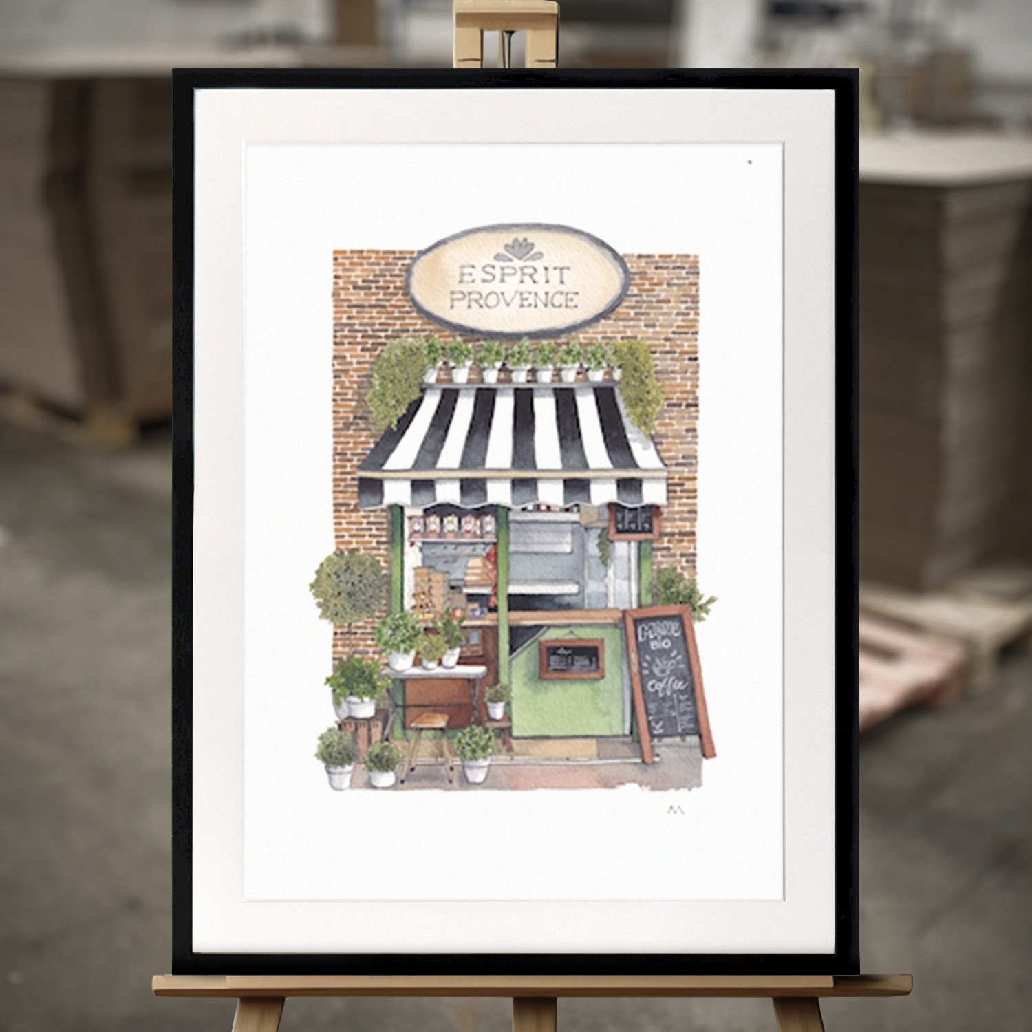 Framed Fine Art "Esprit Provence Coffee Bar" - Fine Art Print in 50x70 cm