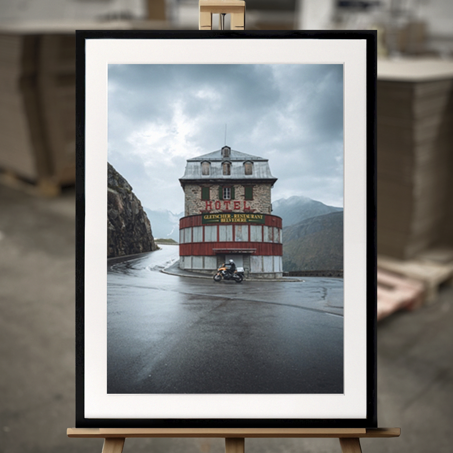 Framed Fine Art "Hotel Belvedere Switzerland" - Fine Art Print in 50x70 cm
