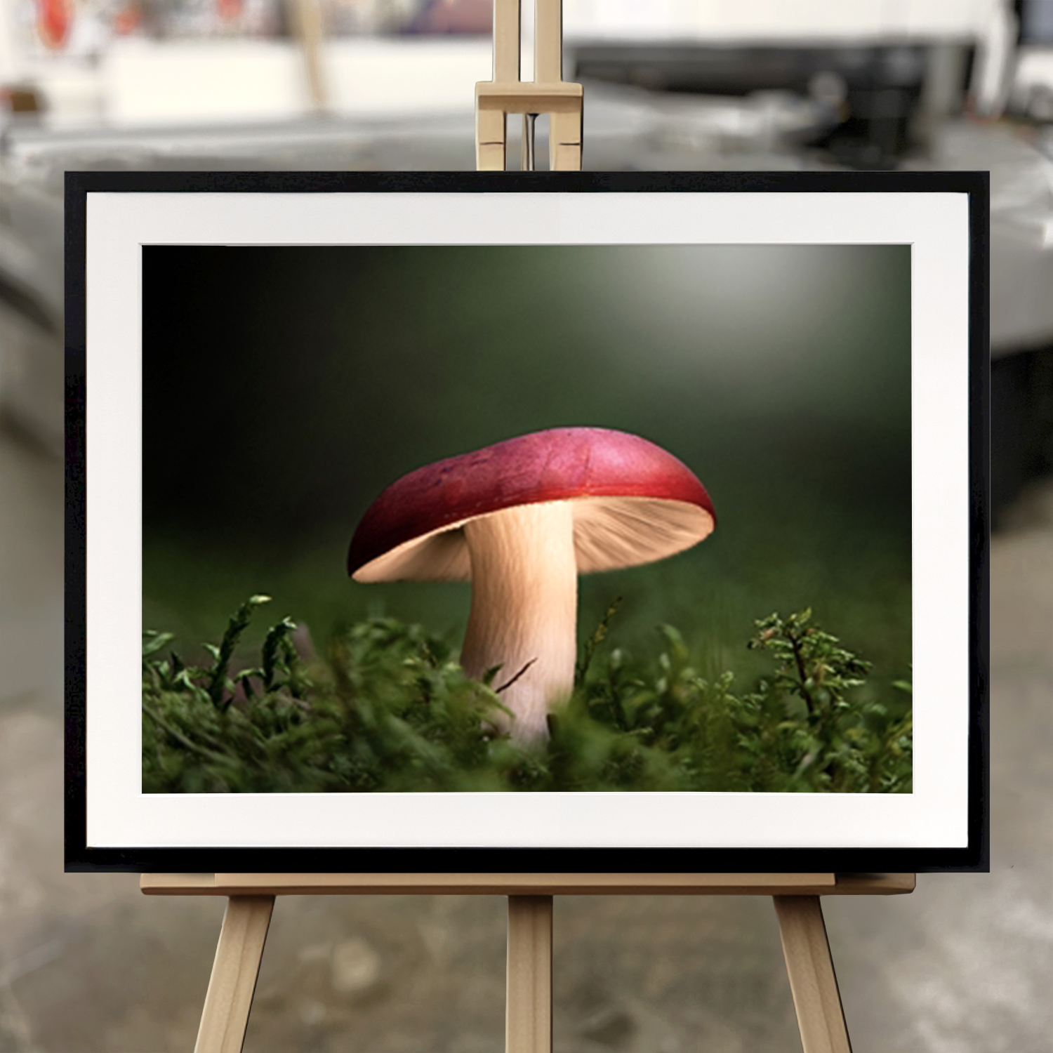 Framed Fine Art "Mushroom hunt in nature" - Fine Art Print in 50x70 cm