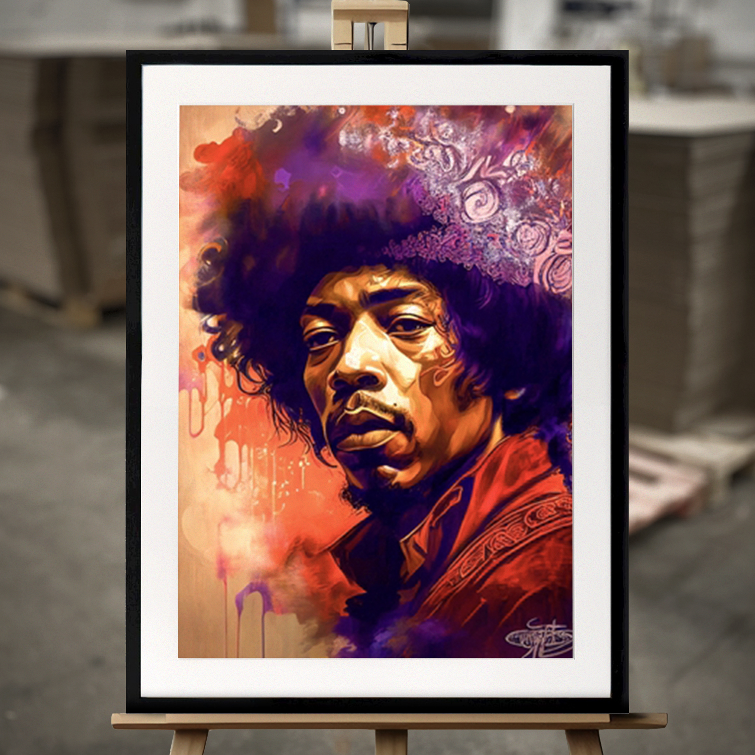 Framed Fine Art "Jimi Hendrix" - Fine Art Print in 50x70 cm