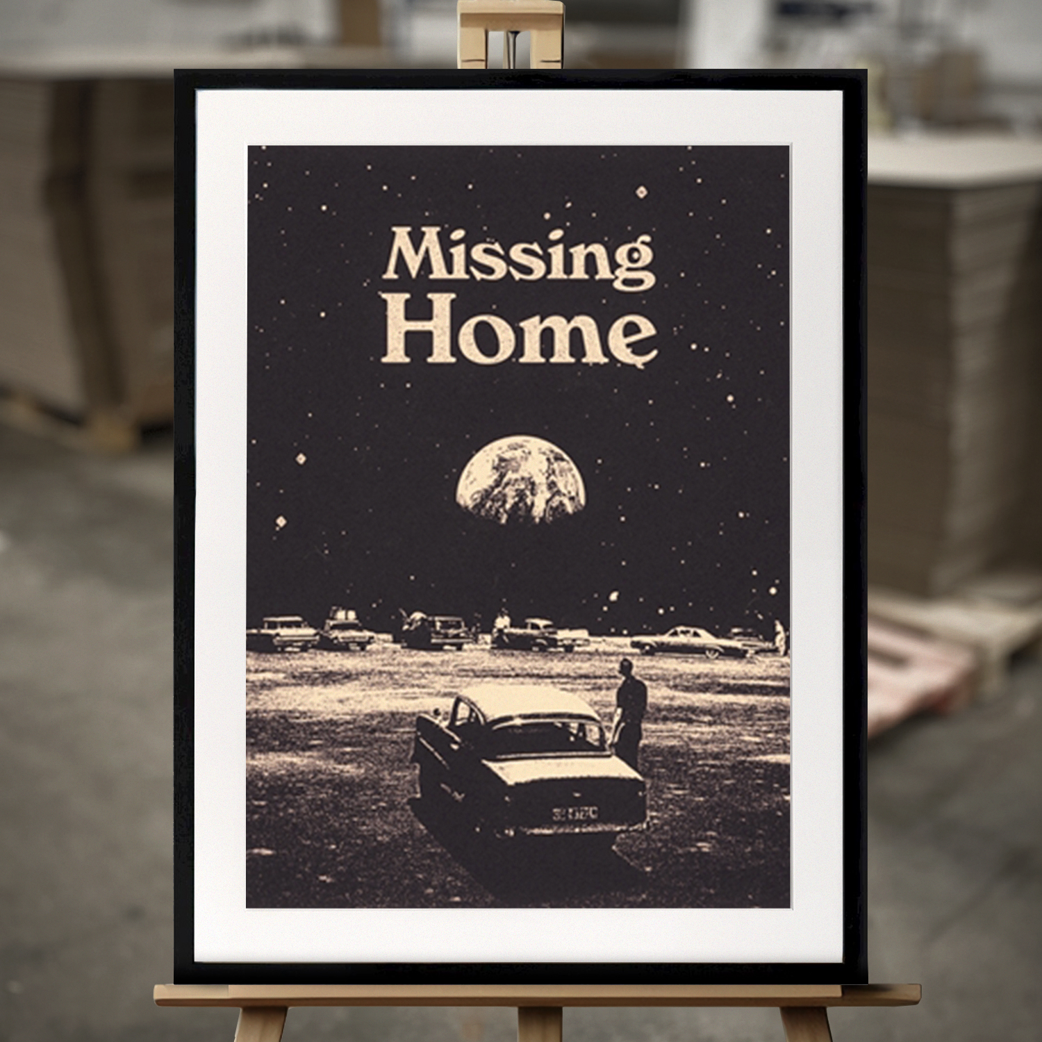 Framed Fine Art "Missing home vintage poster" - Fine Art Print in 50x70 cm
