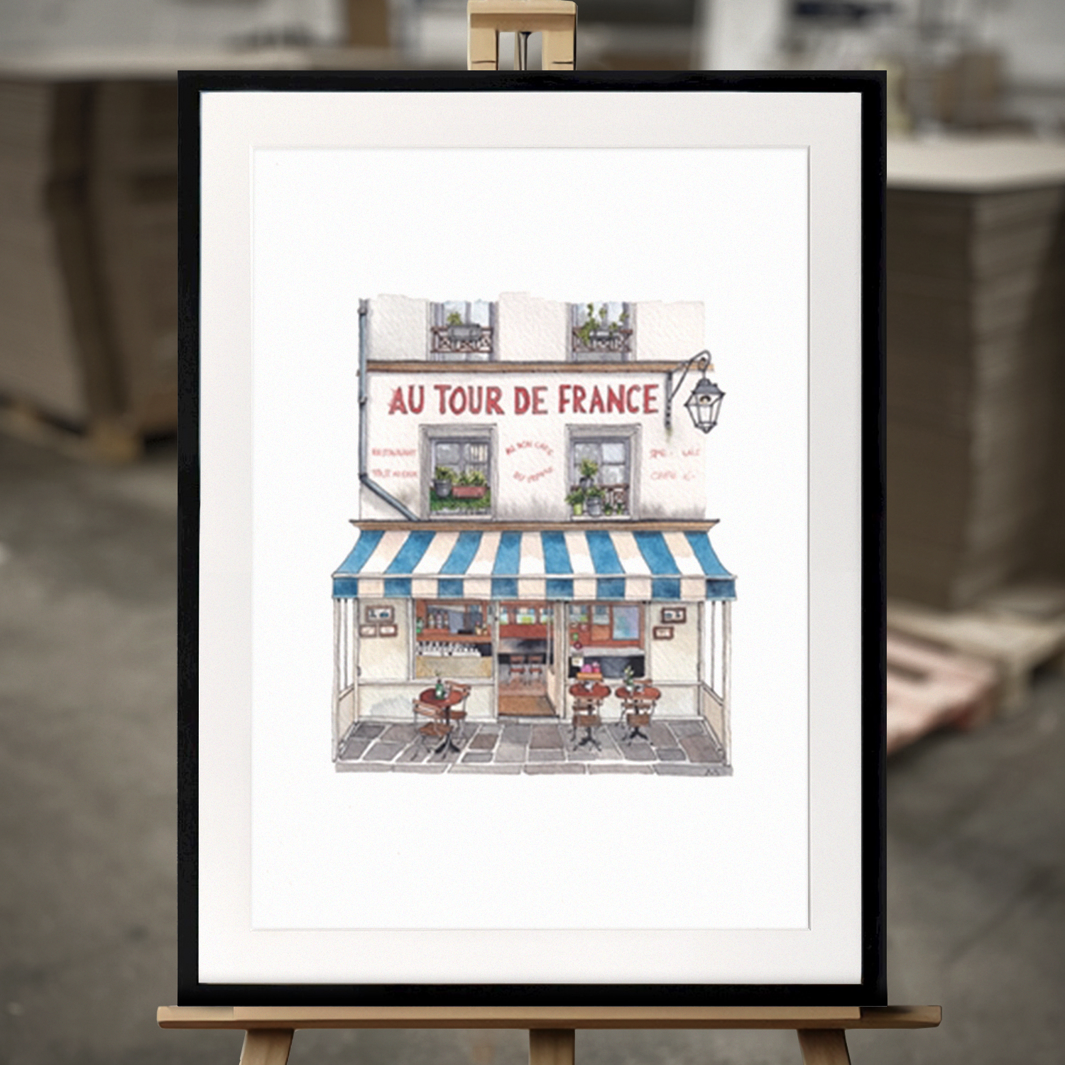Ingelijste Print "Au Tour du France in Parijs" - Fine Art Print in 50x70