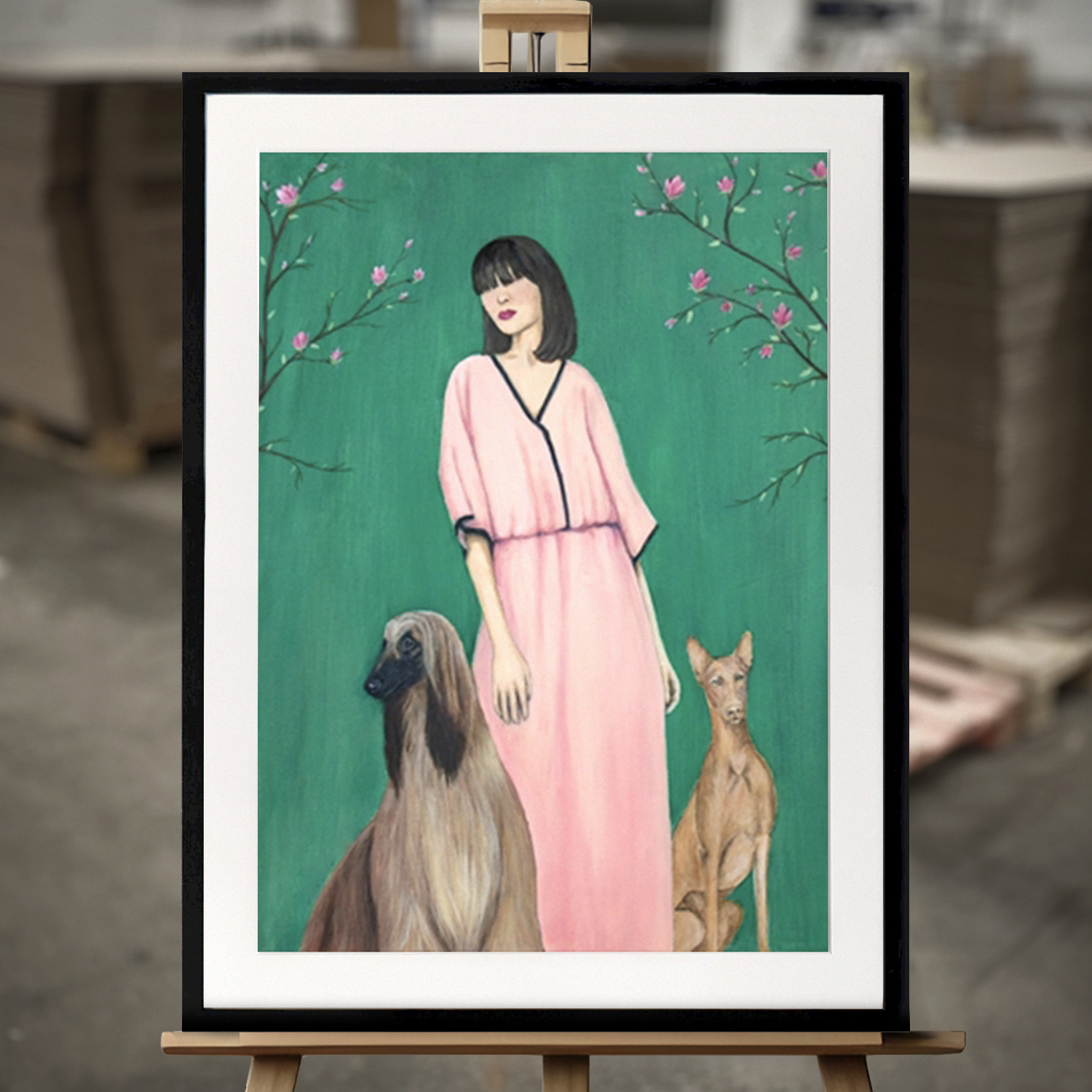 Indrammet Maleri "Lyserød kjole" - Fine Art Print i 50x70 cm