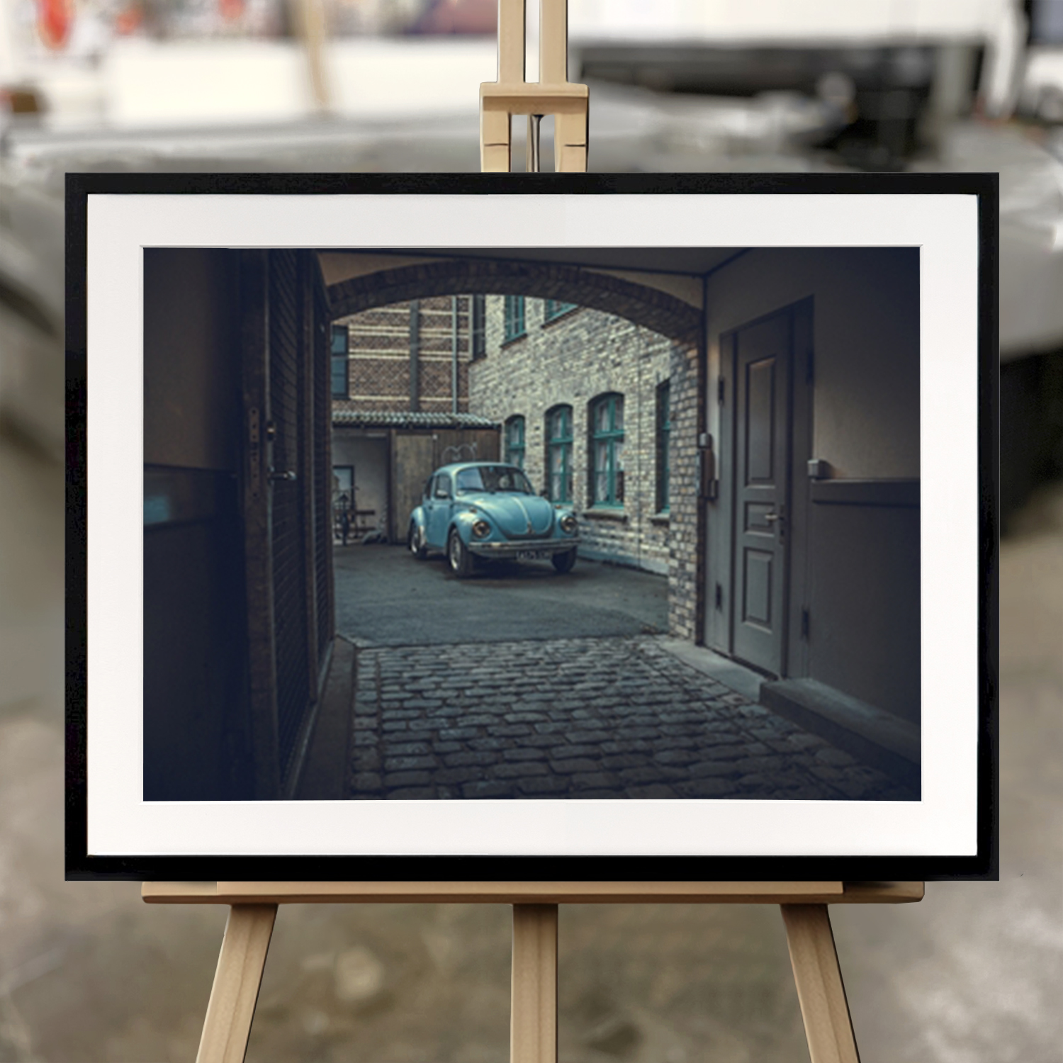 Framed Fine Art "Volkswagen through the gate" - Fine Art Print in 50x70 cm
