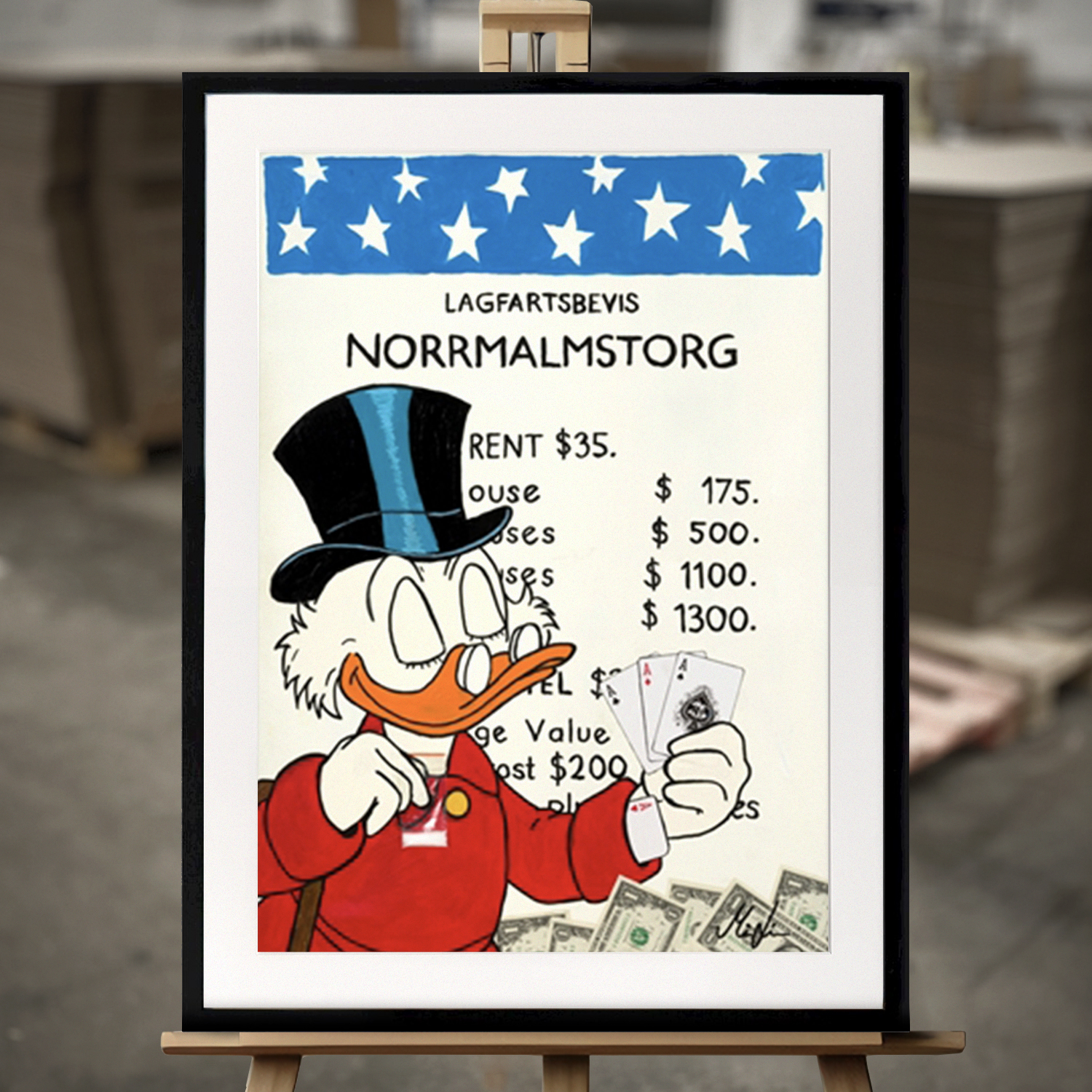 Indrammet Maleri "The Gambler - Norrmalmstorg" - Fine Art Print i 50x70 cm