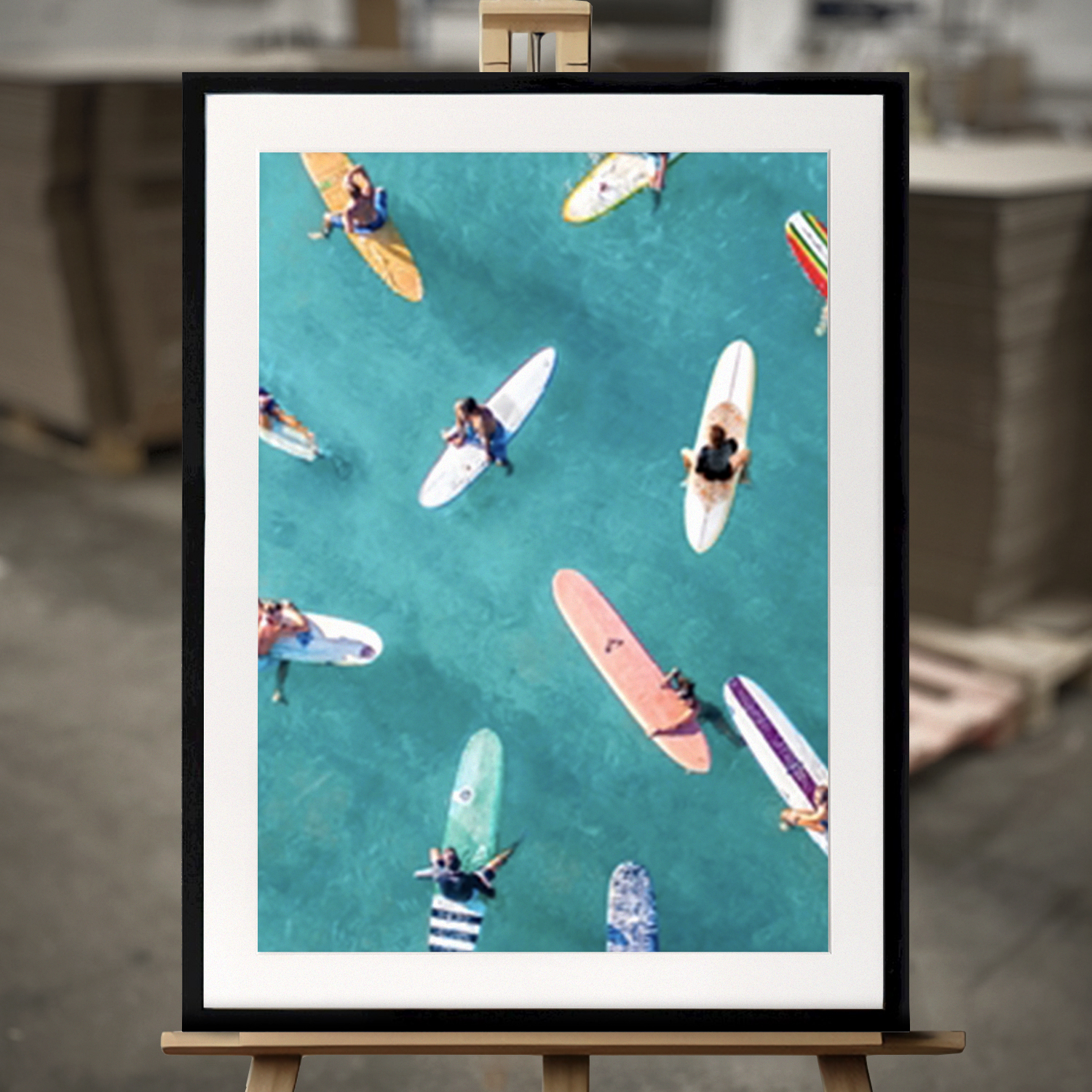 Framed Fine Art "Surfers Traffic Jam" - Fine Art Print in 50x70 cm