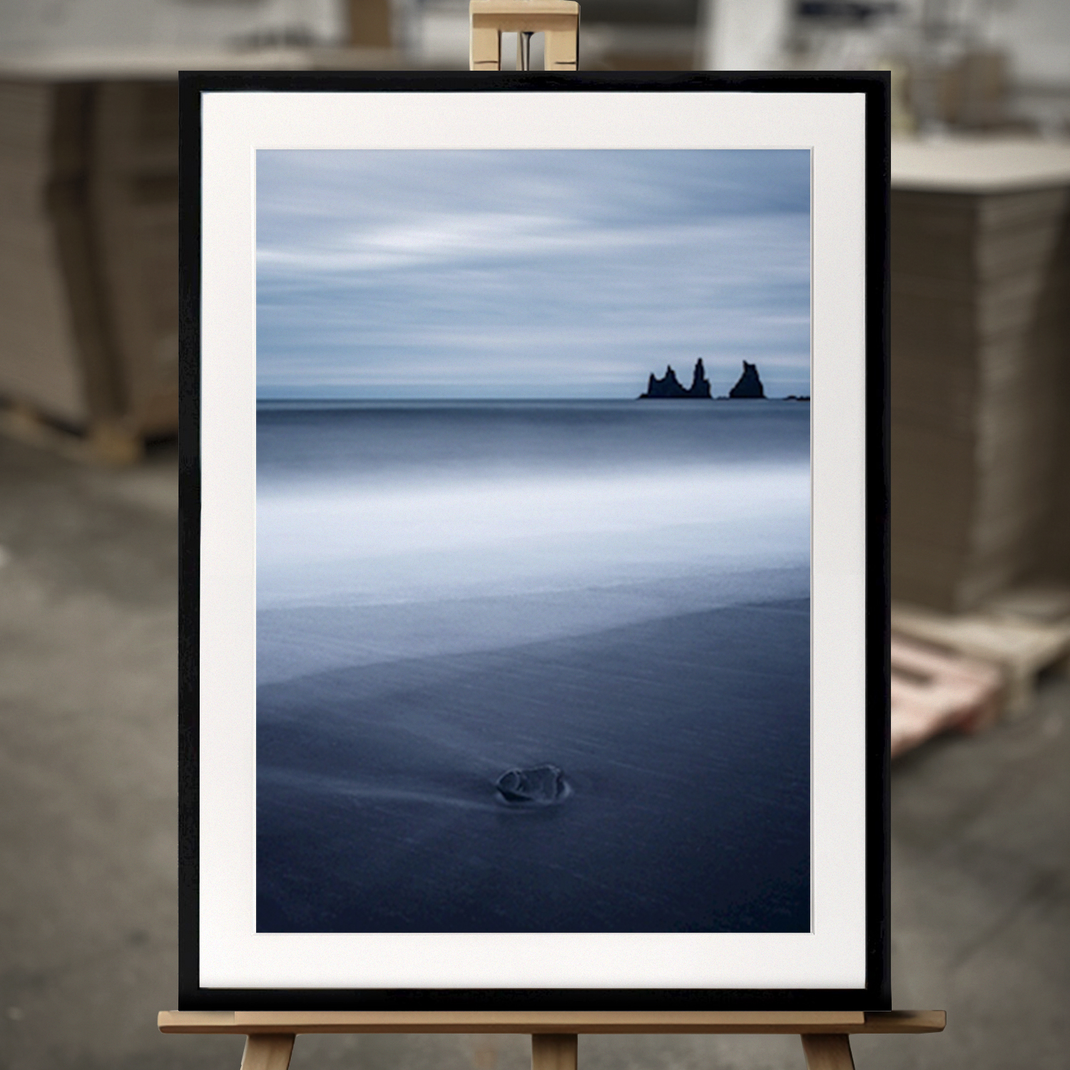 Framed Fine Art "Black beach in Blue hour" - Fine Art Print in 50x70 cm
