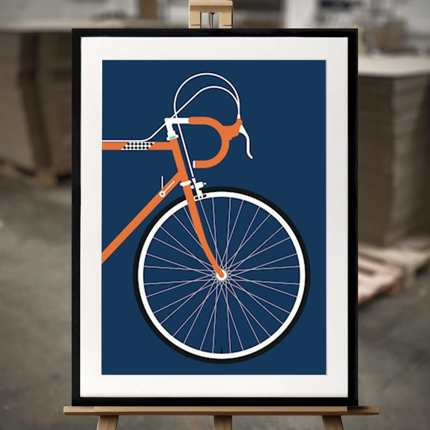 Framed Fine Art "Swedish racing bike - front" - Fine Art Print in 50x70 cm