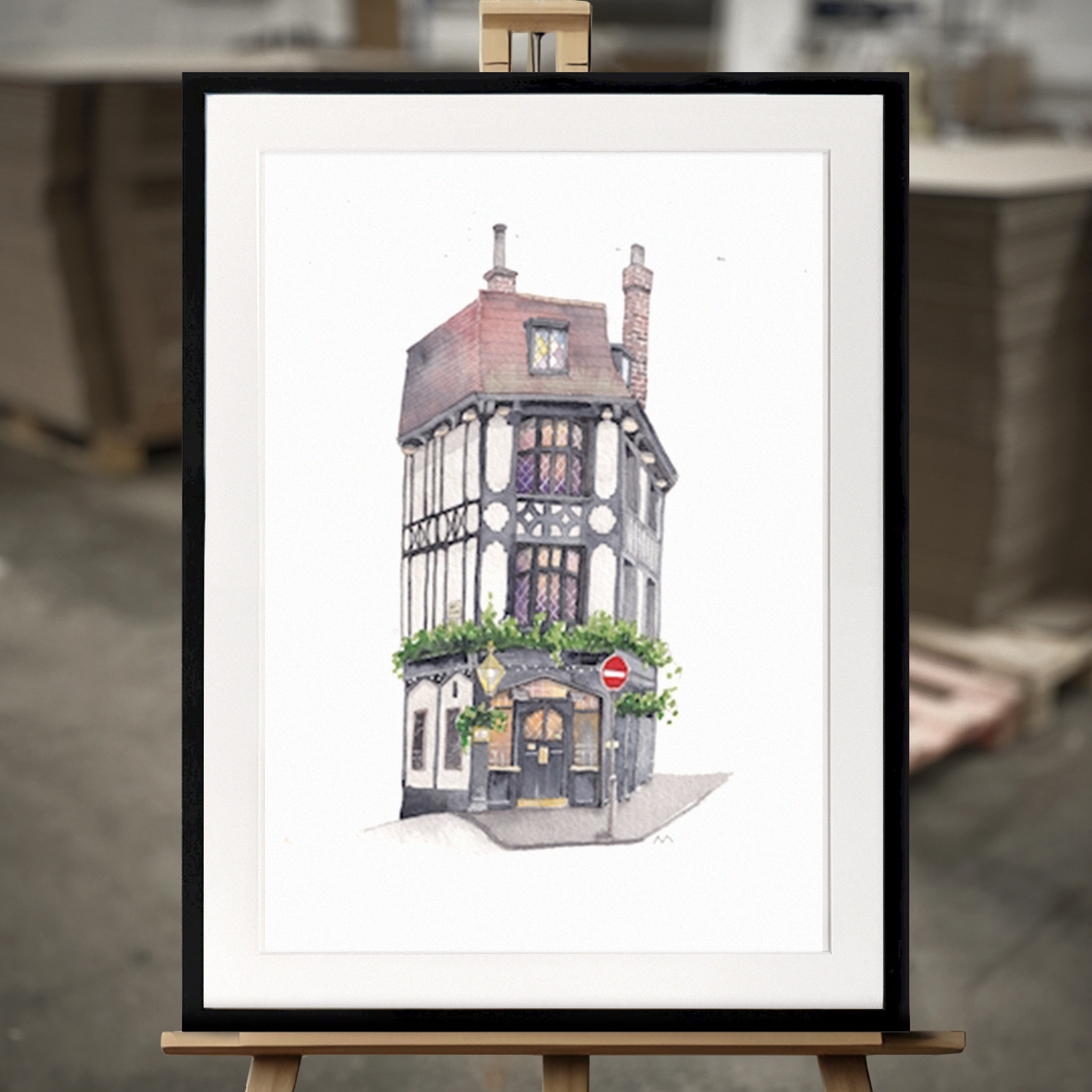 Framed Fine Art "Stop! London pub" - Fine Art Print in 50x70 cm